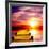 Fantasy Beautiful Sunset And Wooden Pier-frenta-Framed Art Print