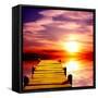 Fantasy Beautiful Sunset And Wooden Pier-frenta-Framed Stretched Canvas