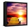 Fantasy Beautiful Sunset And Wooden Pier-frenta-Framed Stretched Canvas