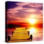 Fantasy Beautiful Sunset And Wooden Pier-frenta-Stretched Canvas