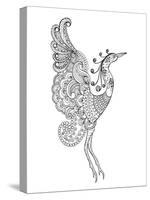 Fantasy Bird. Black White Hand Drawn Doodle Animal. Ethnic Patterned Vector Illustration. African,-Palomita-Stretched Canvas