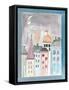 Fantasy Cityscape with Cat on Roof-Effie Zafiropoulou-Framed Stretched Canvas