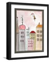 Fantasy Cityscape with Flying Nanny-Effie Zafiropoulou-Framed Giclee Print