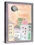 Fantasy Cityscape with Flying Witch on Broom-Effie Zafiropoulou-Stretched Canvas