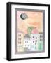 Fantasy Cityscape with Flying Witch on Broom-Effie Zafiropoulou-Framed Giclee Print