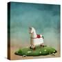 Fantasy Illustration or Poster Fairy Tale Story of Wonderland with White Rocking Horse-Larissa Kulik-Stretched Canvas