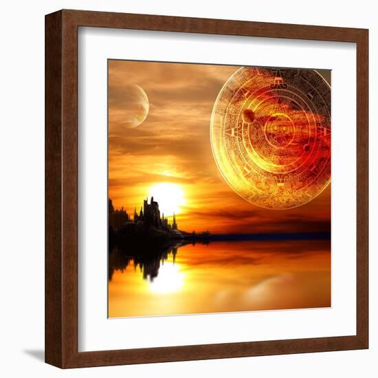 Fantasy Landscape And Maya Calendar-frenta-Framed Art Print