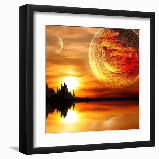 Fantasy Landscape And Maya Calendar-frenta-Framed Art Print