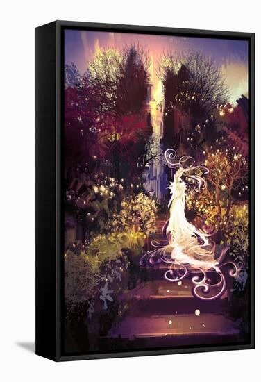 Fantasy Landscape Painting of Beautiful Goddess up the Stairs,Illustration-Tithi Luadthong-Framed Stretched Canvas