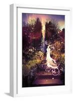 Fantasy Landscape Painting of Beautiful Goddess up the Stairs,Illustration-Tithi Luadthong-Framed Art Print