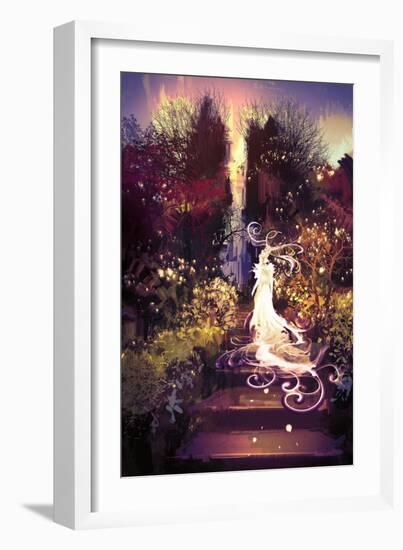 Fantasy Landscape Painting of Beautiful Goddess up the Stairs,Illustration-Tithi Luadthong-Framed Art Print