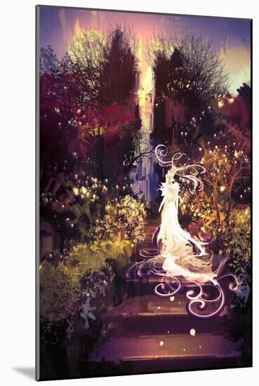 Fantasy Landscape Painting of Beautiful Goddess up the Stairs,Illustration-Tithi Luadthong-Mounted Art Print