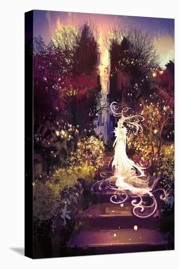 Fantasy Landscape Painting of Beautiful Goddess up the Stairs,Illustration-Tithi Luadthong-Stretched Canvas