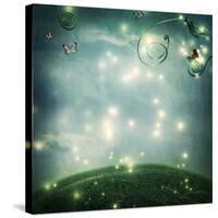 Fantasy Night with A Small Snail and Butterflies-Melpomene-Stretched Canvas