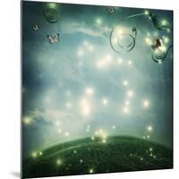 Fantasy Night with A Small Snail and Butterflies-Melpomene-Mounted Photographic Print