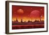 Fantasy Sci-Fi Martian Background for UI Game. Illustration of a Cartoon Funny Sci-Fi Alien Planet-Benchart-Framed Art Print