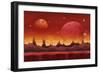 Fantasy Sci-Fi Martian Background for UI Game. Illustration of a Cartoon Funny Sci-Fi Alien Planet-Benchart-Framed Art Print