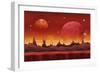 Fantasy Sci-Fi Martian Background for UI Game. Illustration of a Cartoon Funny Sci-Fi Alien Planet-Benchart-Framed Art Print