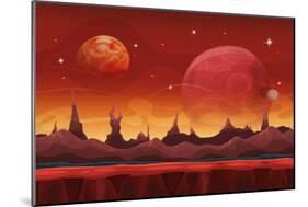 Fantasy Sci-Fi Martian Background for UI Game. Illustration of a Cartoon Funny Sci-Fi Alien Planet-Benchart-Mounted Art Print