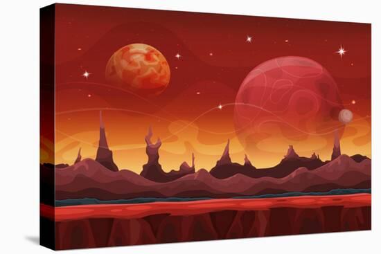 Fantasy Sci-Fi Martian Background for UI Game. Illustration of a Cartoon Funny Sci-Fi Alien Planet-Benchart-Stretched Canvas