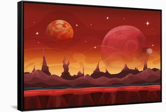 Fantasy Sci-Fi Martian Background for UI Game. Illustration of a Cartoon Funny Sci-Fi Alien Planet-Benchart-Framed Stretched Canvas