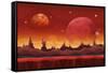 Fantasy Sci-Fi Martian Background for UI Game. Illustration of a Cartoon Funny Sci-Fi Alien Planet-Benchart-Framed Stretched Canvas