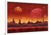 Fantasy Sci-Fi Martian Background for UI Game. Illustration of a Cartoon Funny Sci-Fi Alien Planet-Benchart-Framed Art Print