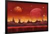 Fantasy Sci-Fi Martian Background for UI Game. Illustration of a Cartoon Funny Sci-Fi Alien Planet-Benchart-Framed Art Print