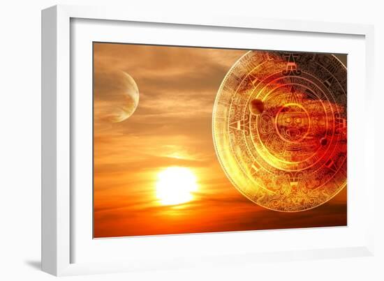 Fantasy Sunset And Maya Calendar-frenta-Framed Premium Giclee Print