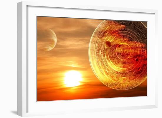 Fantasy Sunset And Maya Calendar-frenta-Framed Art Print