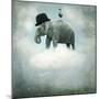 Fantasy Surrealistic Background with an Elephant with a Hat and a Gull that Flying on a Cloud in Th-Valentina Photos-Mounted Photographic Print
