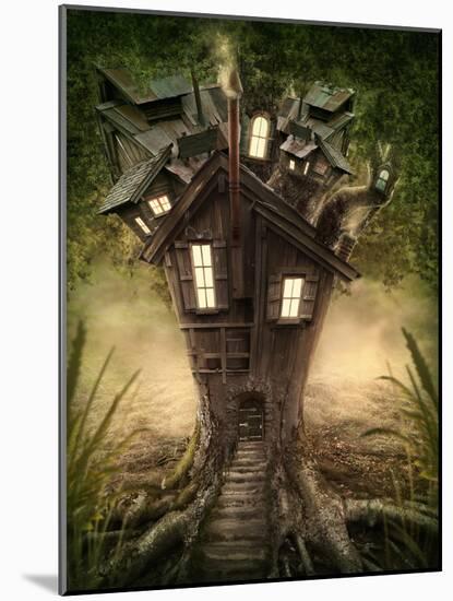 Fantasy Tree House in Forest-egal-Mounted Photographic Print