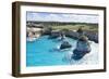 Faraglioni of Torre Sant'Andrea and cliffs framed by turquoise sea, Lecce province, Salento, Apulia-Roberto Moiola-Framed Photographic Print