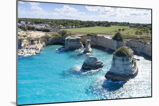 Faraglioni of Torre Sant'Andrea and cliffs framed by turquoise sea, Lecce province, Salento, Apulia-Roberto Moiola-Mounted Photographic Print