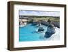 Faraglioni of Torre Sant'Andrea and cliffs framed by turquoise sea, Lecce province, Salento, Apulia-Roberto Moiola-Framed Photographic Print