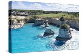 Faraglioni of Torre Sant'Andrea and cliffs framed by turquoise sea, Lecce province, Salento, Apulia-Roberto Moiola-Stretched Canvas