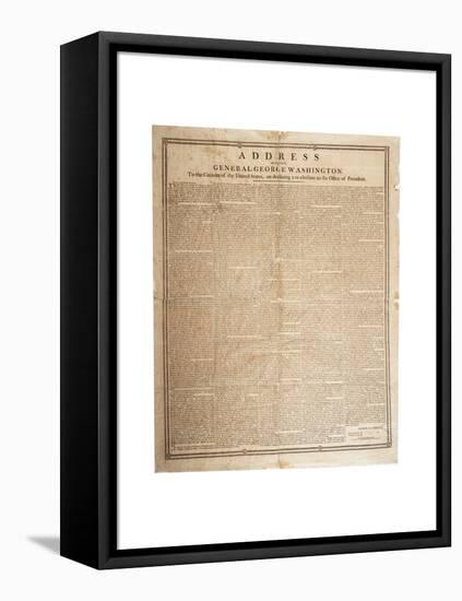 Farewell Address of the Late General George Washington, 17th September 1796-null-Framed Stretched Canvas