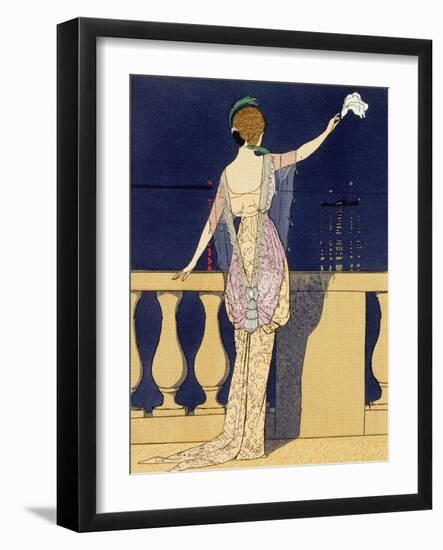 'Farewell at Night', design for an evening dress by Jeanne Paquin, early 20th century-Georges Barbier-Framed Giclee Print