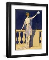 'Farewell at Night', design for an evening dress by Jeanne Paquin, early 20th century-Georges Barbier-Framed Giclee Print