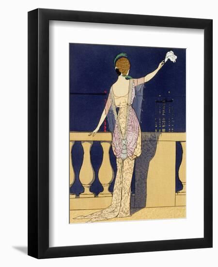 'Farewell at Night', design for an evening dress by Jeanne Paquin, early 20th century-Georges Barbier-Framed Giclee Print