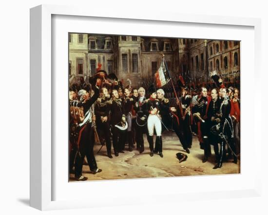 Farewell by Napoleon I 1769-1821 to the Imperial Guard at Fontainebleau-Antoine Alphonse Montfort-Framed Giclee Print