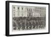 Farewell of the First Battalion of Scots Fusilier Guards at Buckingham Palace-null-Framed Giclee Print