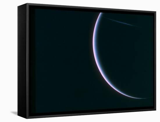 Farewell Shot of Crescent Uranus as Voyager 2 Departs, as Depicted by Voyager 2 Spacecraft-null-Framed Stretched Canvas