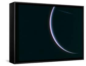 Farewell Shot of Crescent Uranus as Voyager 2 Departs, as Depicted by Voyager 2 Spacecraft-null-Framed Stretched Canvas