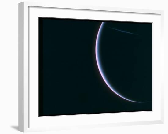 Farewell Shot of Crescent Uranus as Voyager 2 Departs, as Depicted by Voyager 2 Spacecraft-null-Framed Premium Photographic Print