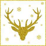Head of Deer with Big Horns. Trendy Gold Glitter Texture.-Farferros-Art Print