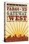 Fargo, North Dakota - Skyline and Sunburst Screenprint Style-Lantern Press-Stretched Canvas