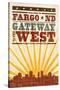 Fargo, North Dakota - Skyline and Sunburst Screenprint Style-Lantern Press-Stretched Canvas