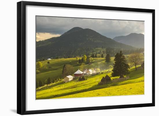 Farm and Haystacks in the Rural Transylvania Landscape at Sunset, Piatra Fantanele, Transylvania-Matthew Williams-Ellis-Framed Photographic Print