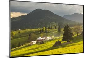 Farm and Haystacks in the Rural Transylvania Landscape at Sunset, Piatra Fantanele, Transylvania-Matthew Williams-Ellis-Mounted Photographic Print